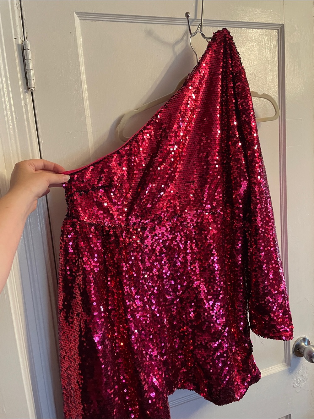 One-Shoulder Sequin Blouse - Fuchsia Pink